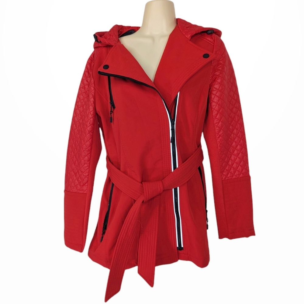 MICHAEL KORS Quilt Patch Fleece Lined Hooded Jacket with Belt Sz S